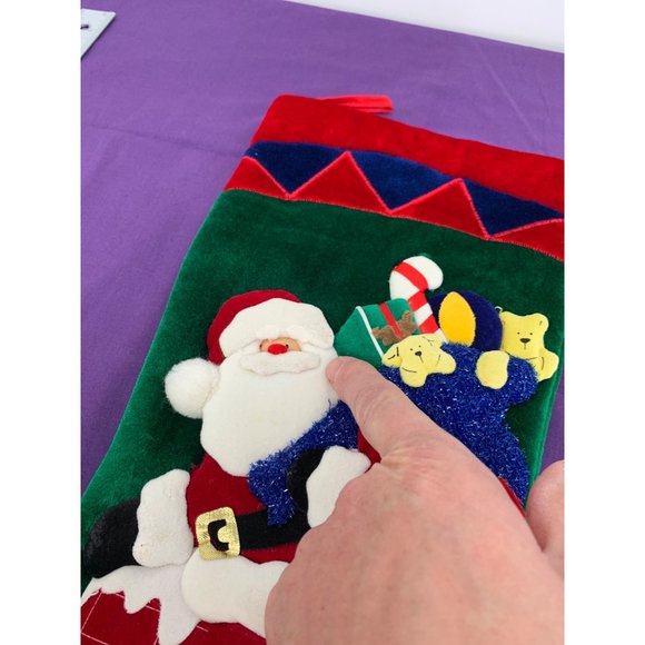 Felted Vintage Christmas stocking handmade Santa Climbing into Chimney - Picture 10 of 12